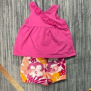 Pink Ruffled Top and Floral Shorts Set
